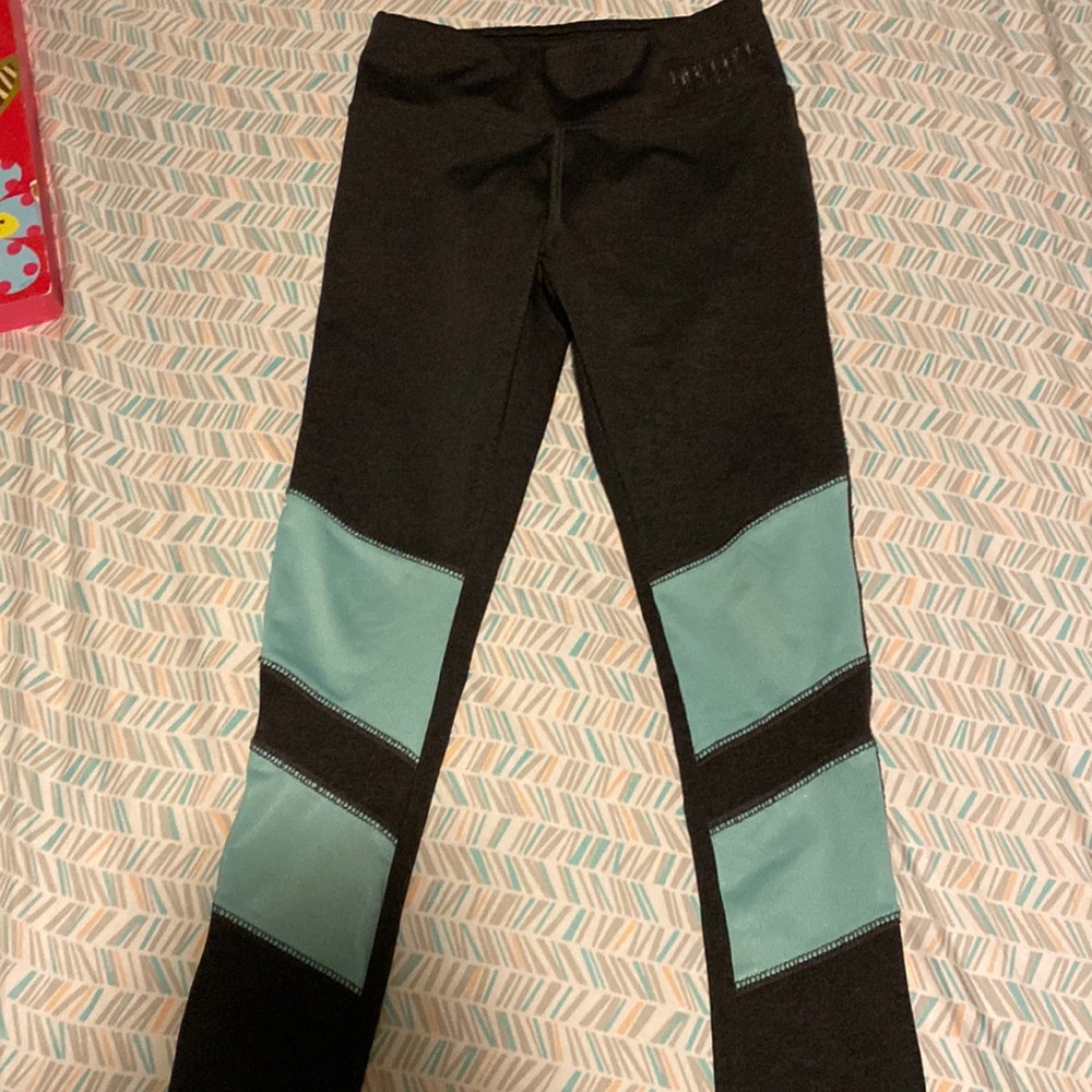 Ash gray justice leggings with green and metallic dots